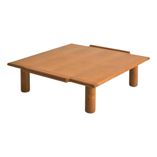 Vintage Italian Solid Oak Square Coffee Table For Sale