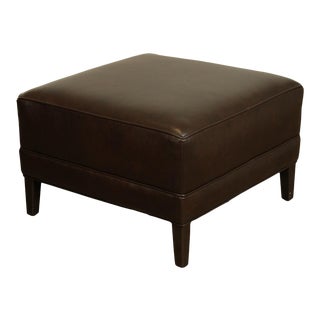 Ethan Allen Brown Leather Square Ottoman For Sale