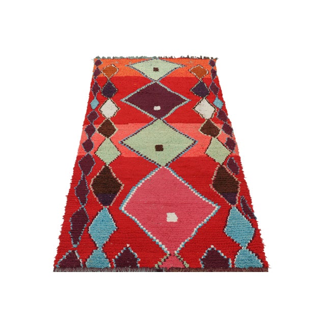 1950s Vintage Moroccan Rug in Red With Multicolor Diamond Medallions | Rug & Kilim For Sale - Image 5 of 7