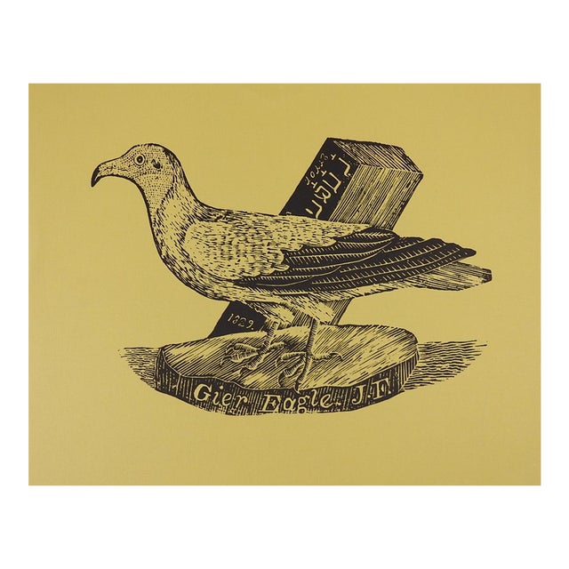 1960s Jonathan Fisher Woodcut on Mustard Paper of Egyptian Vulture For Sale