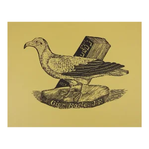 1960s Jonathan Fisher Woodcut on Mustard Paper of Egyptian Vulture