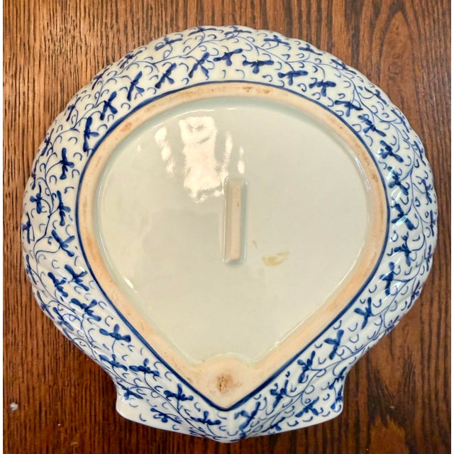 Ceramic Hand Painted Blue & White Scallop Shell Shaped Porcelain Dish For Sale - Image 7 of 10