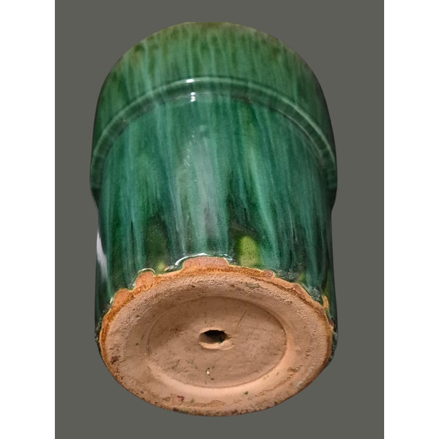 Vintage Mid-Century Green Glazed Terra-Cotta Pottery Heavy Cache Pot Planter For Sale - Image 6 of 8