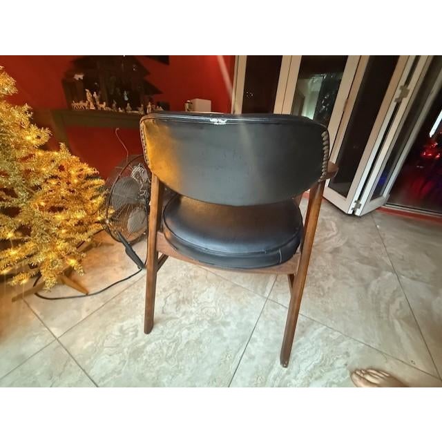 Vintage Pair of Hon Mid Century Solid Walnut Dinning/Guest Chairs Black Vinyl For Sale - Image 9 of 11