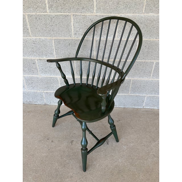 English Nichols & Stone Olive Green Maple Sack Back Arm Chair For Sale - Image 3 of 8