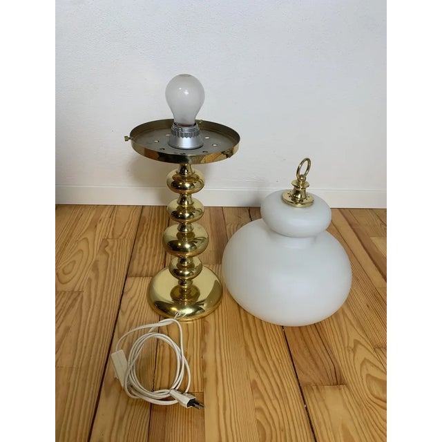 Vintage Table Lamp in Polished Brass with Frosted Glass Dome from Peill & Putzler, 1960s For Sale - Image 4 of 8