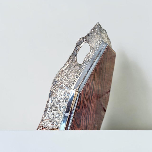 Brown Mid-Century Modern Dutch Silver-Plated and Mahogany Serving Tray by Hooijkaas of Schoonhoven, 1950s For Sale - Image 8 of 18