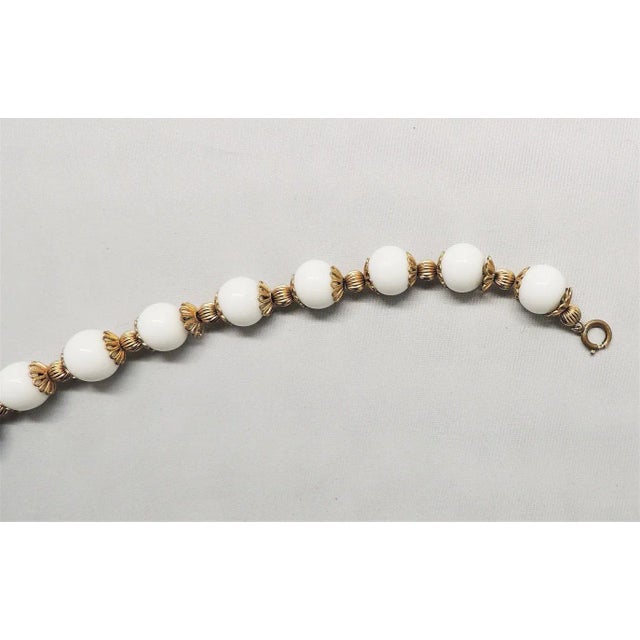 Metal Vintage 1950s Signed Napier Goldtone White Resin Bead Bracelet For Sale - Image 7 of 8