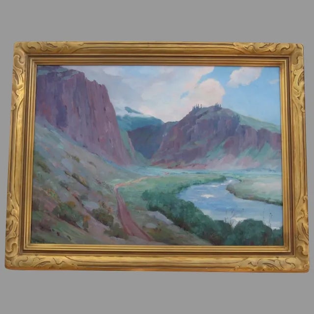 Textile 1920s Mountain Landscape Oil Painting by Jean Mannheim, Framed For Sale - Image 7 of 7