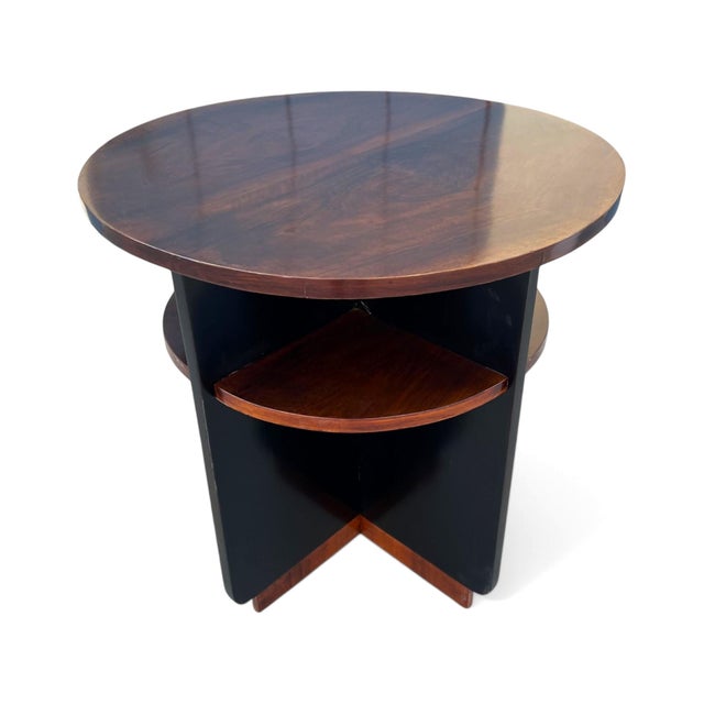 Wood Elegant 1930s French Art Deco Mahogany & Ebonized Round End Table For Sale - Image 7 of 7