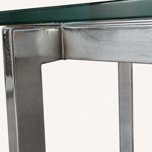 Modern Vintage Modernist Chrome and Clear Glass Square Side Table For Sale - Image 3 of 17