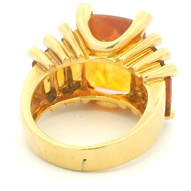 Metal 1980s Italian 18k Gold Citrine & Diamond Architectural Cocktail Ring, Size 7 For Sale - Image 7 of 14