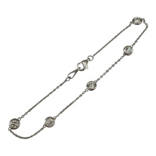 Diamond Station Bracelet 14kt White Gold 0.90ctw 7in New For Sale