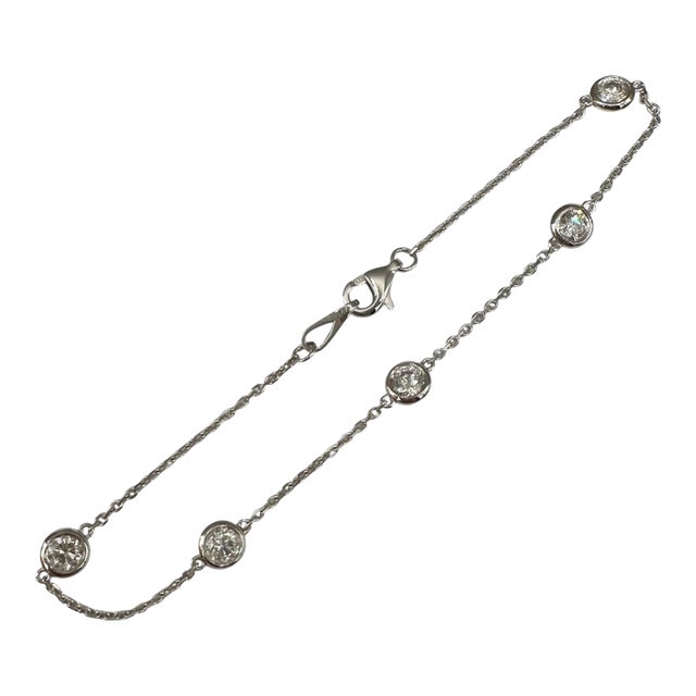 Diamond Station Bracelet 14kt White Gold 0.90ctw 7in New For Sale