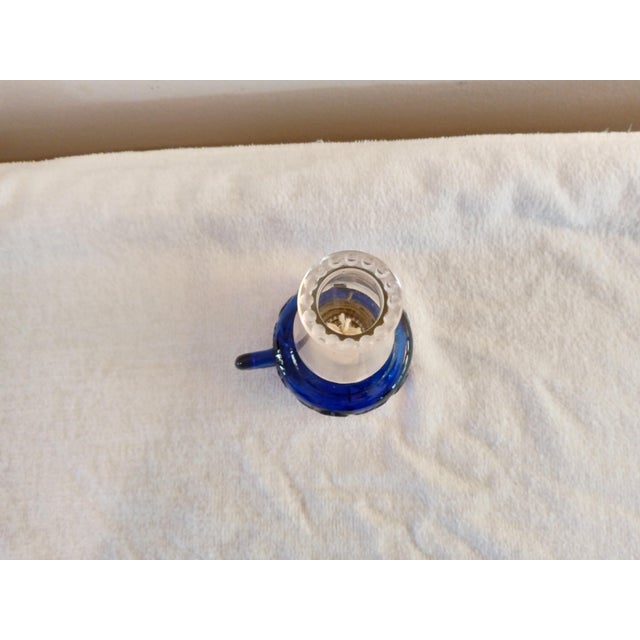 1950s Vintage Kerosene Oil Lamp Cobalt Blue Embossed Fruit Pattern For Sale - Image 5 of 7