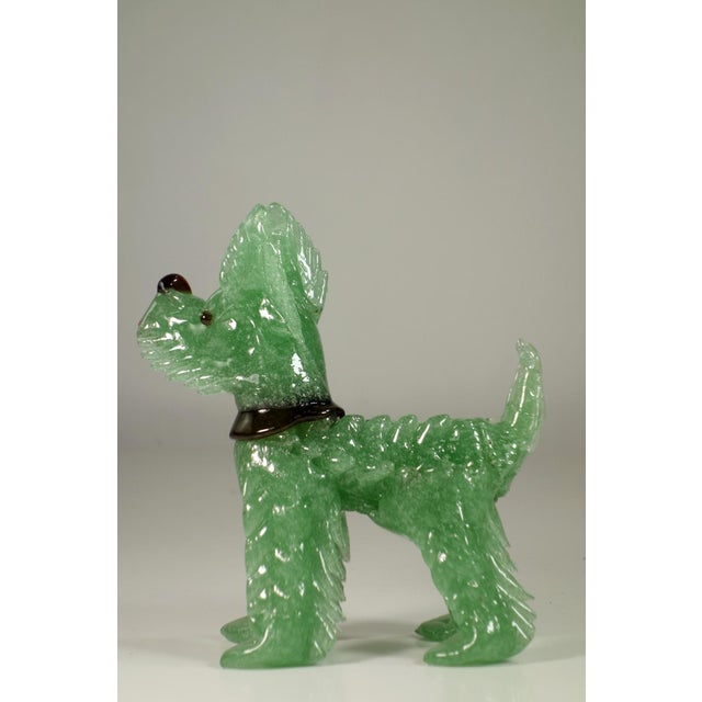 Art Deco Italian Pulegoso Green Murano Glass Terrier Dog Animal, 1930s, in Flawless conditions. Designed 1920 to 1949