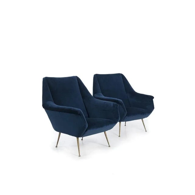 Italian Dark Blue Armchair For Sale - Image 9 of 9
