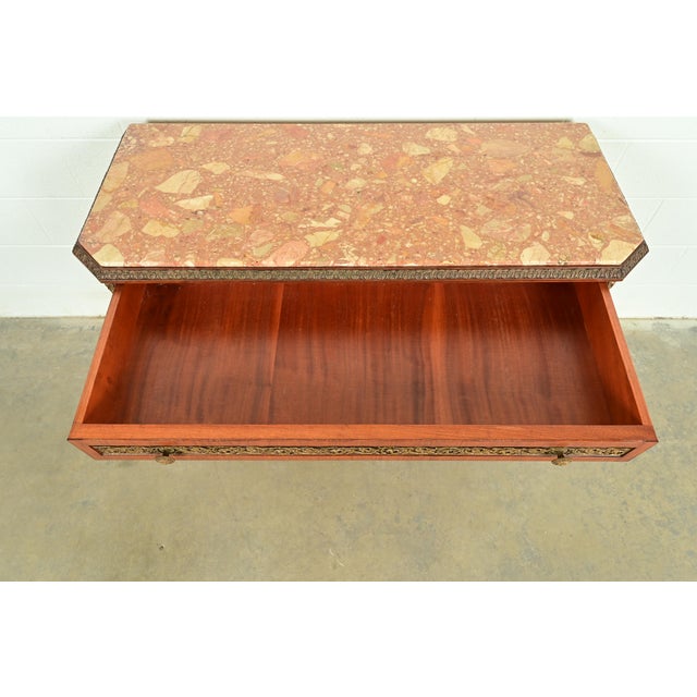 Brown Paul Sormani Style French Regency Louis XVI Kingwood Inlaid Marquetry Marble Top Commode With Mounted Gilt Bronze Ormolu For Sale - Image 8 of 18