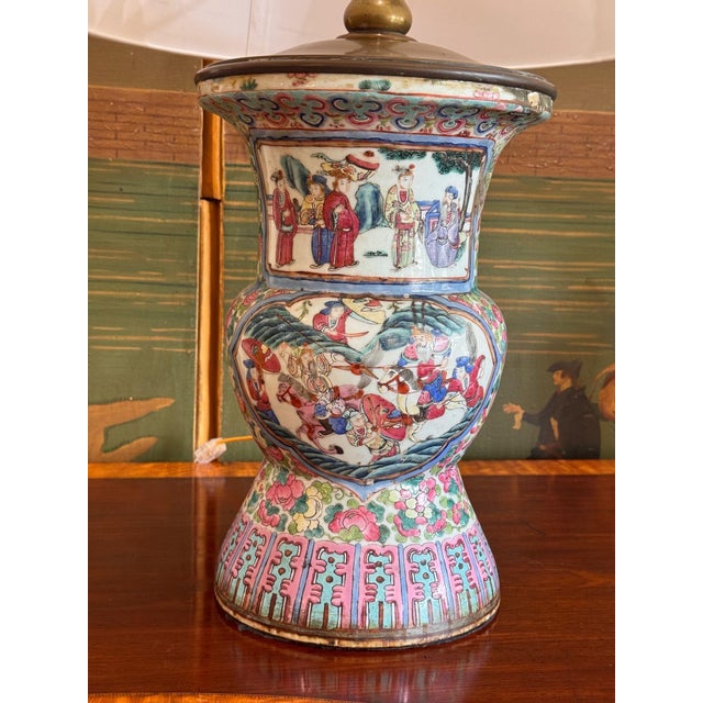 Near Pair of 19th Century Chinese Export Baluster Form Vases Fashioned Into Lamps For Sale - Image 4 of 12