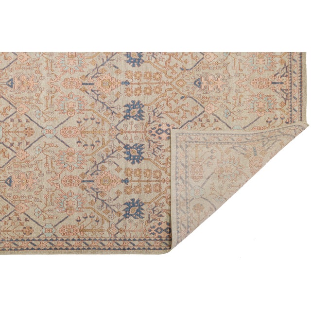 Modern Modern Tabriz Style Wool Area Rug – Muted Neutrals, Peach & Indigo Accent 12x15 For Sale - Image 3 of 12