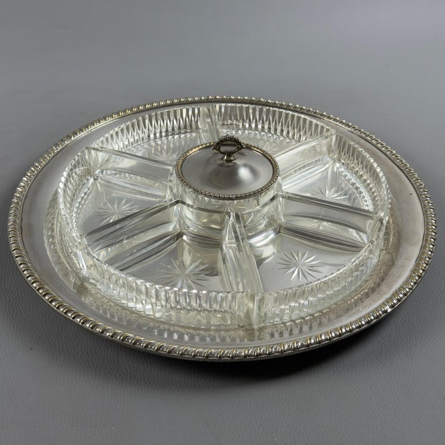 Vintage Cut Crystal and Silver Plated Appetizer Tray, 1960s For Sale - Image 12 of 12