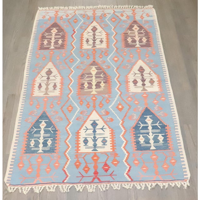 Blue Vintage Zabihi Collection Tribal Blue Persian Kilim - 3'7" x 5'4" For Sale - Image 8 of 8