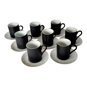 Rosenthal Netter Black and White Porcelain Demitasse or Tea Cups - Set of 8