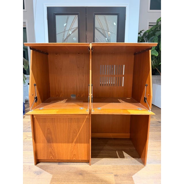 Vintage Danish Modern Teak Drop-Front Cabinet / Desk Cabinet With Hettich Hardware For Sale - Image 4 of 17