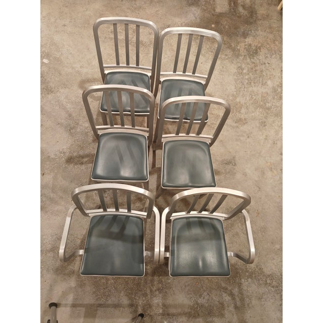 Set of Six Emeco Brushed-Aluminum Chairs. Two Armchairs & Four Side Chairs For Sale - Image 15 of 15