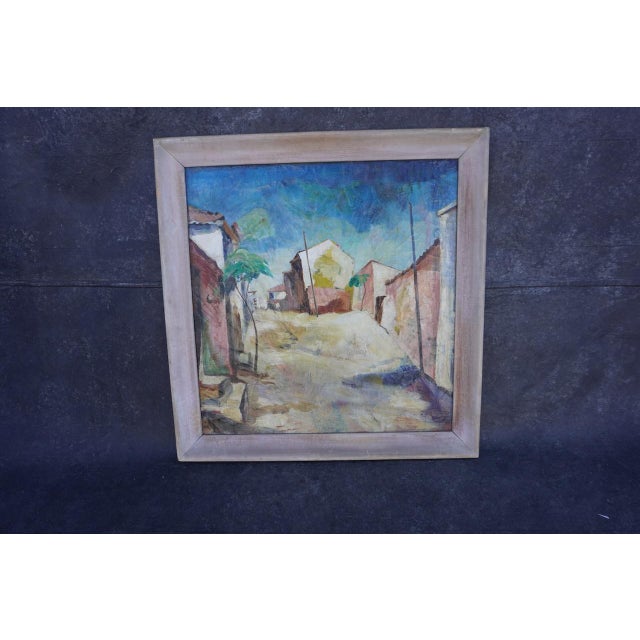 Measures 27" x 28", frame is 31 3/4" x 33". Signed on the back. Painted after his release from the last of the prison...