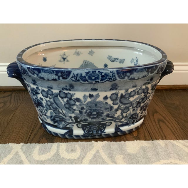 Vintage English Style Blue and White Ironstone Footbath For Sale - Image 13 of 13