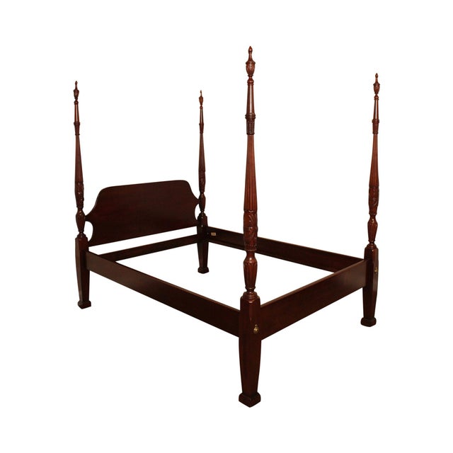Link Taylor Solid Mahogany Queen Size Rice Carved Poster Bed For Sale - Image 13 of 13