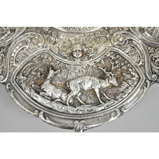 Late 19th Century Antique English Victorian Stag Mounted Crystal Glass Inkwell Silver Plated Tray For Sale - Image 5 of 14