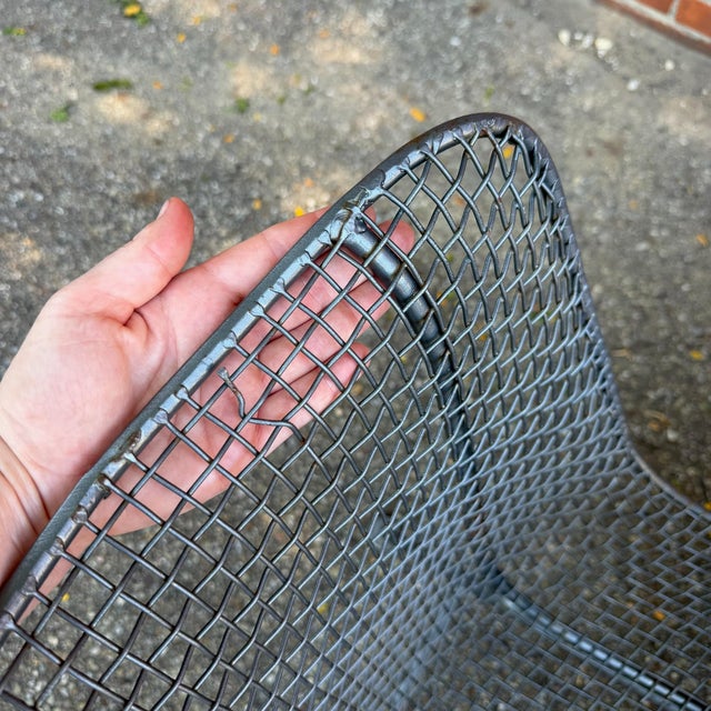 Metal Mid 20th Century Russell Woodard Syle Sculptura Wire Patio Dining Set With Slate Top Table For Sale - Image 7 of 12