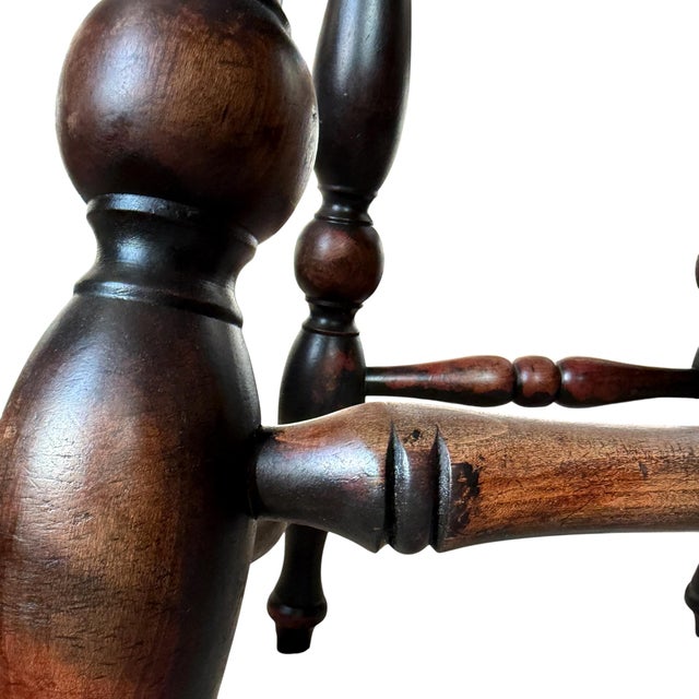 Brown English Elm and Maple Turned Bar Stool For Sale - Image 8 of 11