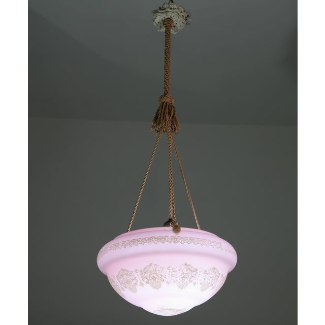 Italian Midcentury Pink Art Decò Vintage Glass Chandelier With Decorations, 1950 For Sale - Image 15 of 17