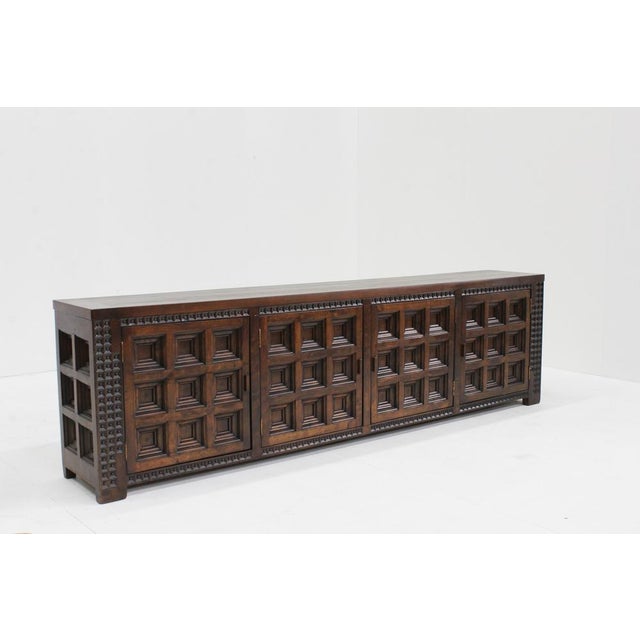 Wood Spanish Brutalist Credenza in Wood, 1960s For Sale - Image 7 of 13