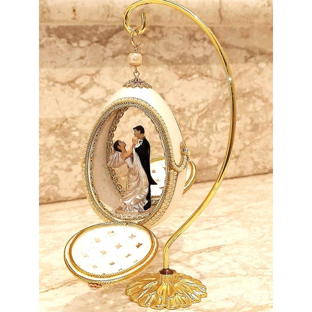 Pierre Lorren Natural Egg Hand Carved Faberge Egg Style Austrian Crystal Pure Gold Deco Handmade 1997 Vintage Egg For Sale - Image 9 of 16