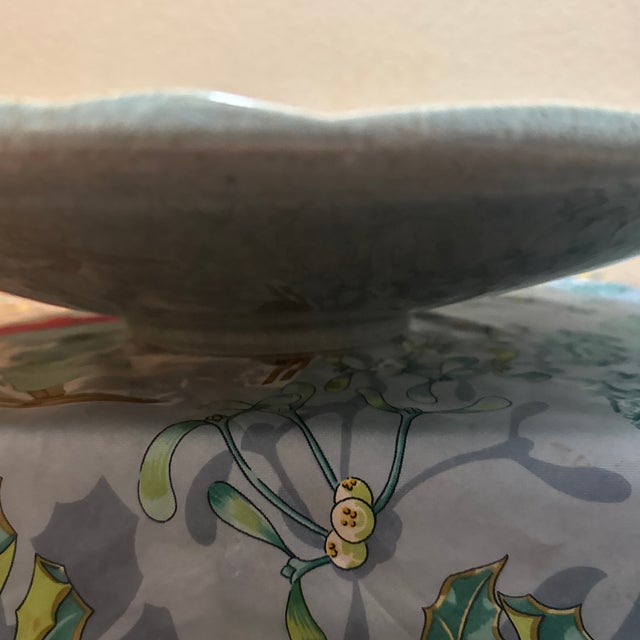 Mid-Century Modern Oversized Sage Ceramic Art Bowl With Raised Three-Dimensional Geometric Starburst Pattern For Sale - Image 3 of 7