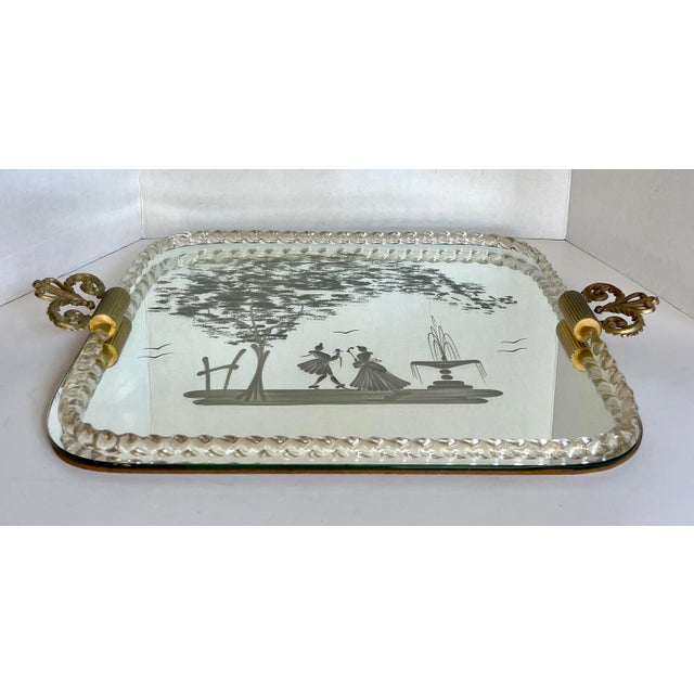 Hollywood Regency Vintage Murano Italy Venetian Glass Rope Romantic Mirror Serving Vanity Tray For Sale - Image 3 of 12