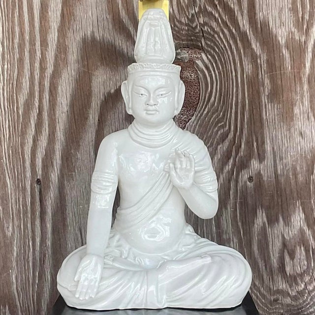 White Vintage Asian Glazed Ceramic Table Lamp For Sale - Image 8 of 13
