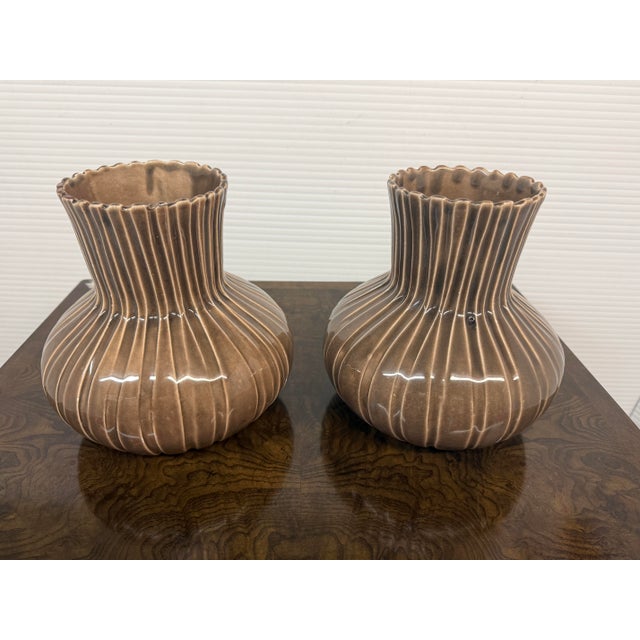 Barbara Eigen Ribbed Ceramic Vases, Pair For Sale - Image 4 of 12