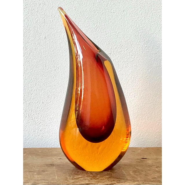 Amber Vintage Italian Murano Art Glass Vase For Sale - Image 8 of 12