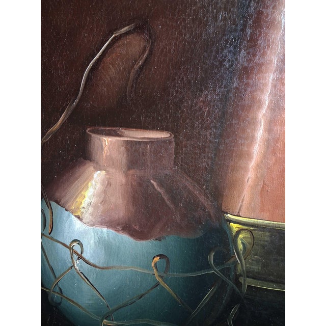 Vintage Realist Still Life Oil Painting With Copper Coffee Pot and Fruit, Signed J. Gardner For Sale - Image 4 of 12