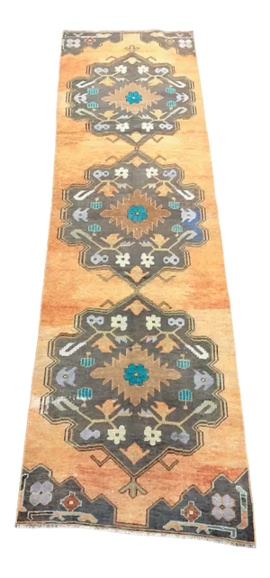 Turkish Anatolian Bohemian Orange Pastel Oushak Runner Rug - 2′9″ × 10′1″