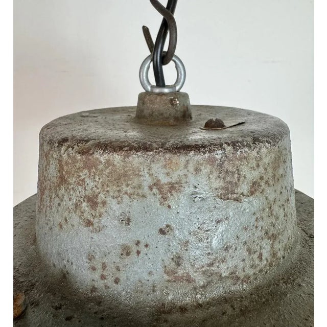 Industrial Green Enamel and Cast Iron Pendant Light, 1960s For Sale - Image 4 of 16