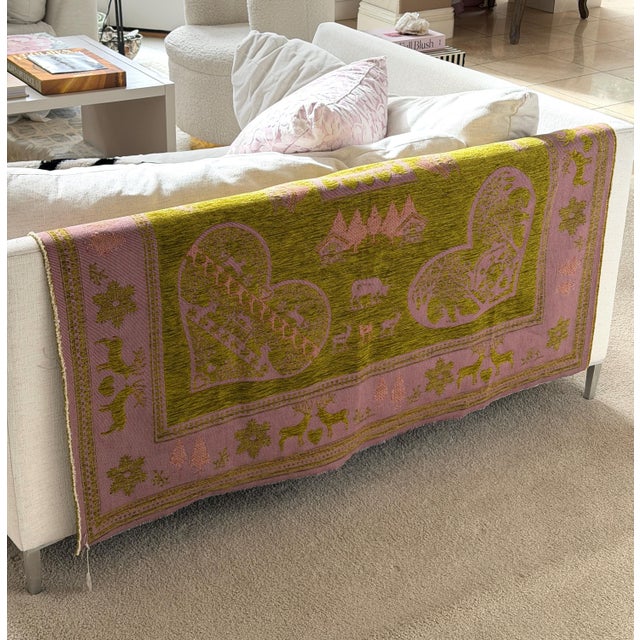 French Country Vintage French Reversible Alpine Jacquard Tapestry Blanket - Chalet & Deer For Sale - Image 3 of 13
