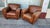 Classic brown leather club chairs from Thomasville. These chairs feature a cognac-colored top-grain leather upholstery...