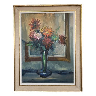 Nicola Sponza, Flowers, Oil Painting on Canvas, 20th Century, Framed For Sale