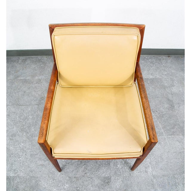 Wood Mid Century Modern Lounge Chairs Solid Walnut Pair Tan Armchairs Two MCM Vintage For Sale - Image 7 of 10